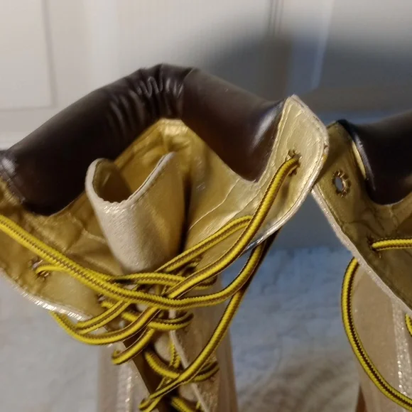 PAZZLE JAYLO GOLD HIGH HEELED PLATFORM BOOTS, SIZE 10 - Picture 9 of 13